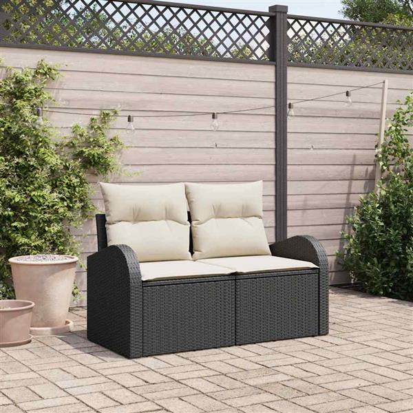 Grote foto vidaxl tuinbank met kussen zwart 124 x 62 x 69cm poly rattan tuin en terras tuinmeubelen