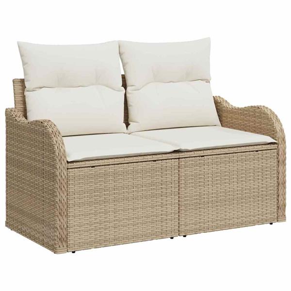 Grote foto vidaxl tuinbank met kussen beige 121 x 62 x 69cm poly rattan tuin en terras tuinmeubelen