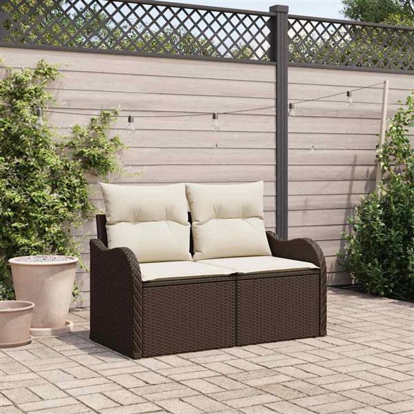 Grote foto vidaxl tuinbank met kussen bruin 121 x 62 x 69cm poly rattan tuin en terras tuinmeubelen
