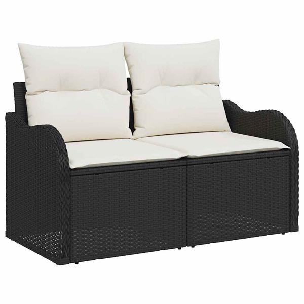 Grote foto vidaxl tuinbank met kussen zwart 121 x 62 x 69cm poly rattan tuin en terras tuinmeubelen