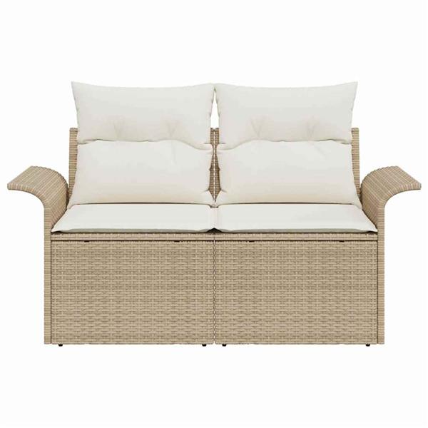 Grote foto vidaxl tuinbank met kussen beige 141 x 62 x 69cm poly rattan tuin en terras tuinmeubelen