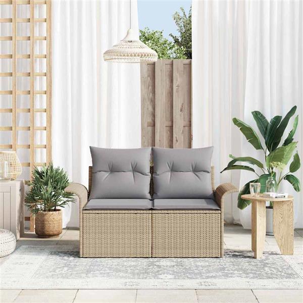 Grote foto vidaxl tuinbank met kussen beige 141 x 62 x 69cm poly rattan tuin en terras tuinmeubelen