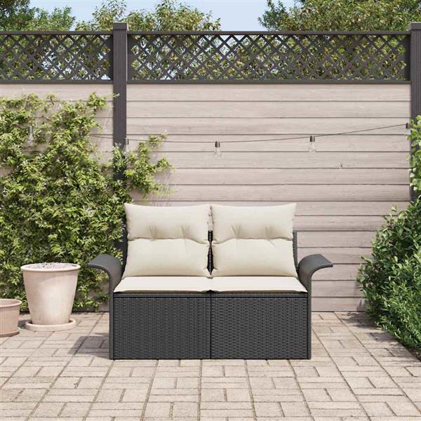 Grote foto vidaxl tuinbank met kussen zwart 141 x 62 x 69cm poly rattan tuin en terras tuinmeubelen