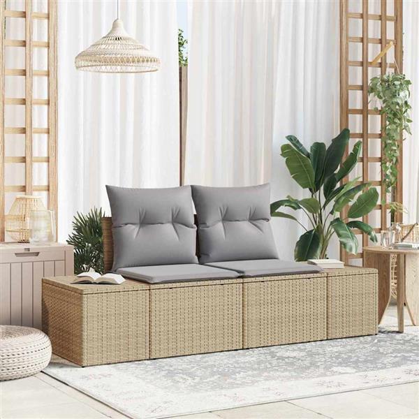 Grote foto vidaxl tuinbank met kussen beige 184 x 62 x 69 cm poly rattan tuin en terras tuinmeubelen