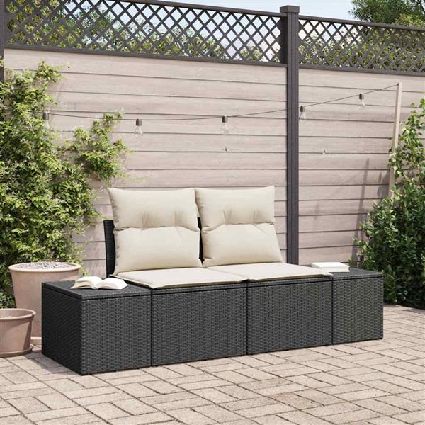 Grote foto vidaxl tuinbank met kussen zwart 184 x 62 x 69 cm poly rattan tuin en terras tuinmeubelen