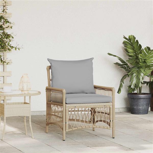 Grote foto vidaxl tuinstoel met kussen beige 73 x 61 x 77 cm poly rattan tuin en terras tuinmeubelen