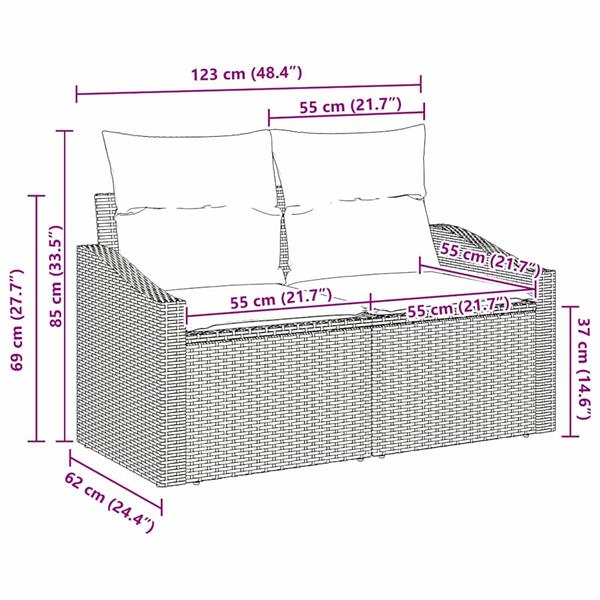 Grote foto vidaxl tuinbank met kussen 123 x 62 x 69 cm poly rattan tuin en terras tuinmeubelen