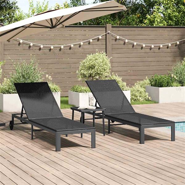 Grote foto vidaxl ligstoel 2 persoon 3 pcs zwart poly rattan tuin en terras tuinmeubelen