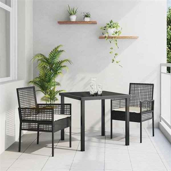 Grote foto vidaxl tuinstoel met kussen 2 pcs zwart 55 x 53 x 85 cm poly rattan tuin en terras tuinmeubelen