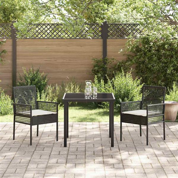Grote foto vidaxl tuinstoel met kussen 2 pcs zwart 55 x 53 x 85 cm poly rattan tuin en terras tuinmeubelen