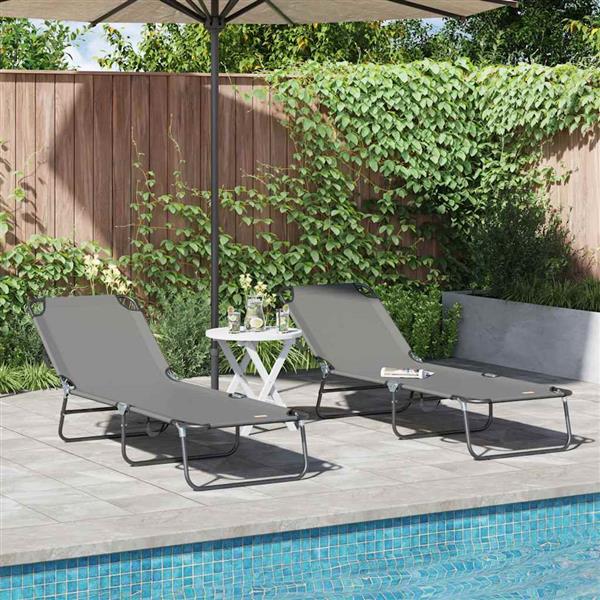 Grote foto vidaxl opvouwbare zonnebed 2 pcs grijs 188 x 57 x 86 5 cm polyester tuin en terras tuinmeubelen