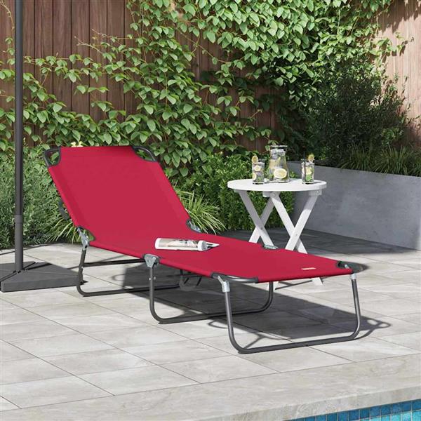 Grote foto vidaxl opvouwbare zonnebed rood 188 x 57 x 86 5 cm polyester tuin en terras tuinmeubelen