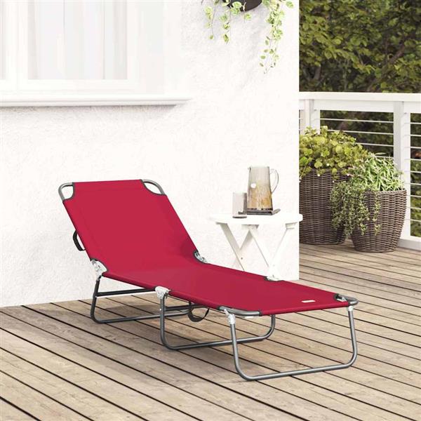Grote foto vidaxl opvouwbare zonnebed rood 188 x 57 x 86 5 cm polyester tuin en terras tuinmeubelen