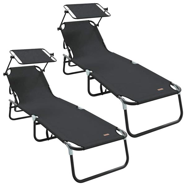 Grote foto vidaxl opvouwbare zonnebed 2 pcs zwart 190 x 57 x 81 cm oxford tuin en terras tuinmeubelen