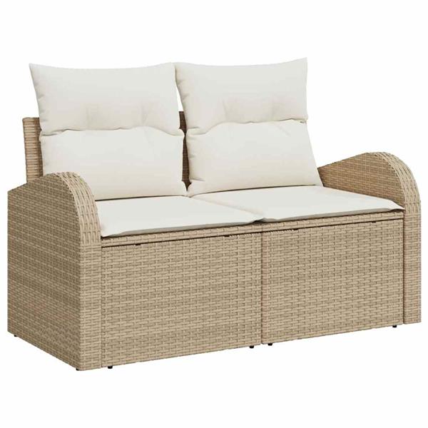 Grote foto vidaxl tuinbank met kussen beige 124 x 62 x 69cm poly rattan tuin en terras tuinmeubelen