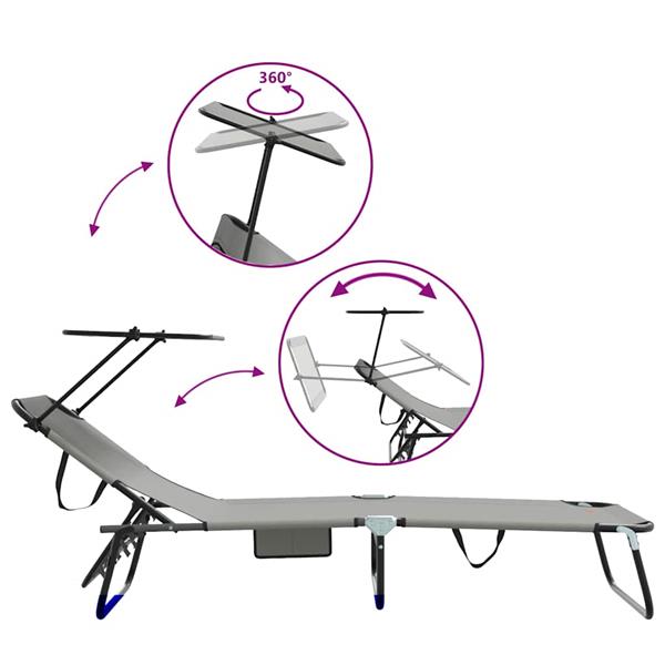 Grote foto vidaxl opvouwbare zonnebed grijs 190 x 57 x 81 cm oxford tuin en terras tuinmeubelen