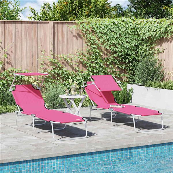 Grote foto vidaxl ligstoel 2 pcs roze 58 x 188 x 77cm polyester tuin en terras tuinmeubelen