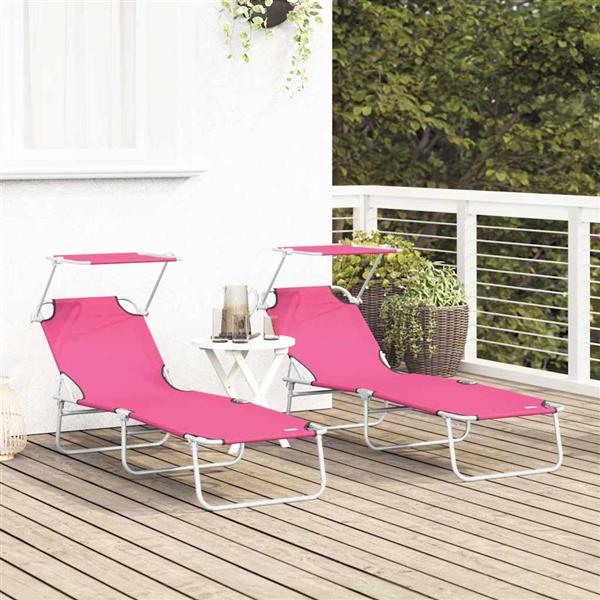Grote foto vidaxl ligstoel 2 pcs roze 58 x 188 x 77cm polyester tuin en terras tuinmeubelen