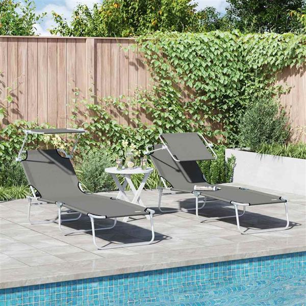 Grote foto vidaxl ligstoel 2 pcs grijs 58 x 188 x 77cm polyester tuin en terras tuinmeubelen