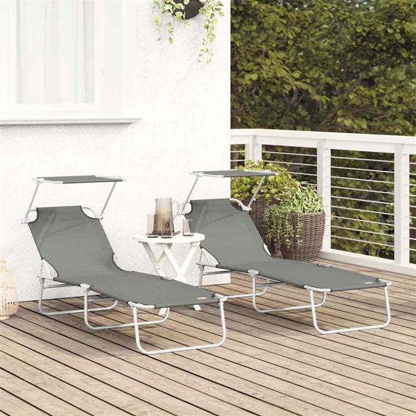 Grote foto vidaxl ligstoel 2 pcs grijs 58 x 188 x 77cm polyester tuin en terras tuinmeubelen