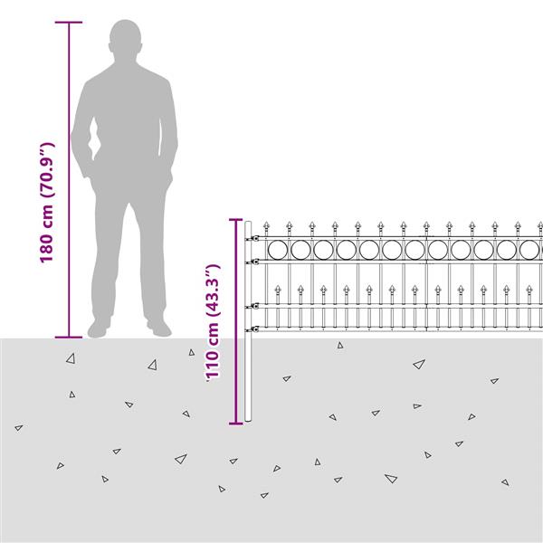 Grote foto vidaxl spike ring hek zwart 200 x 130 cm gepoedercoat staal tuin en terras hekken en schuttingen