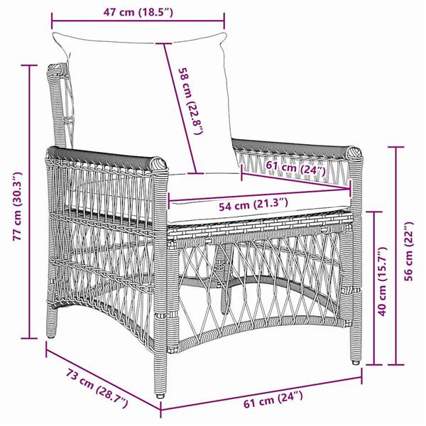 Grote foto vidaxl tuinstoel met kussen bruin 73 x 61 x 77 cm poly rattan tuin en terras tuinmeubelen