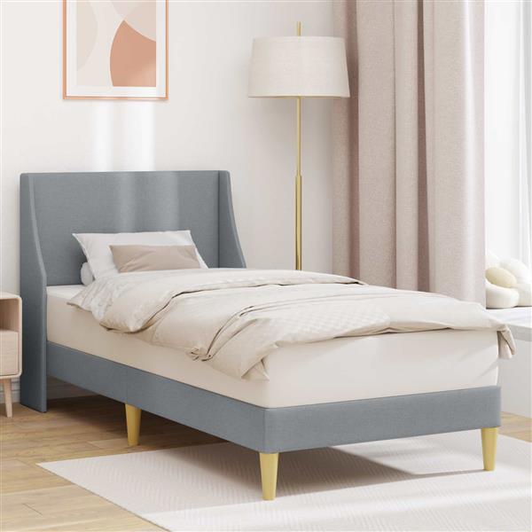 Grote foto vidaxl bedframe effen met hoofdeinde lichtgrijs 100 x 200 cm stof antiek en kunst stoelen en banken
