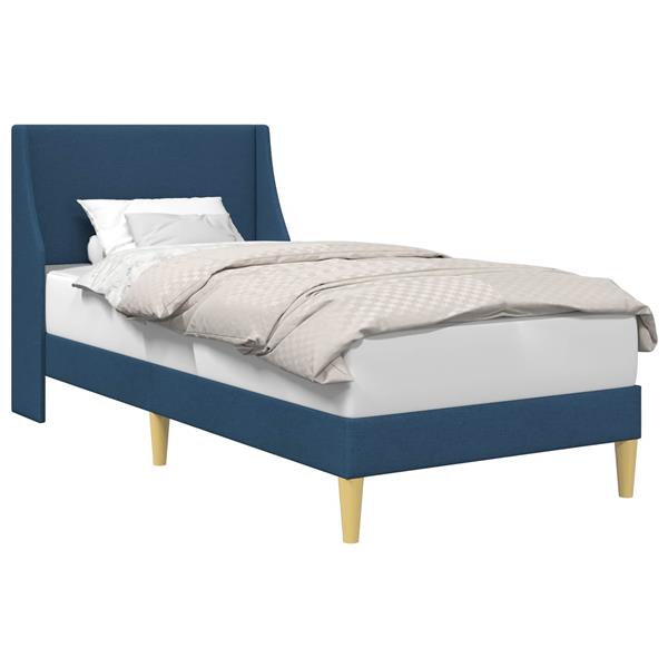 Grote foto vidaxl bedframe effen met hoofdeinde blauw 90 x 200 cm stof antiek en kunst stoelen en banken