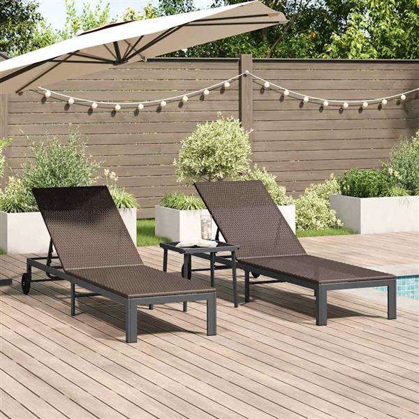 Grote foto vidaxl ligstoel 2 persoon 3 pcs bruin poly rattan tuin en terras tuinmeubelen