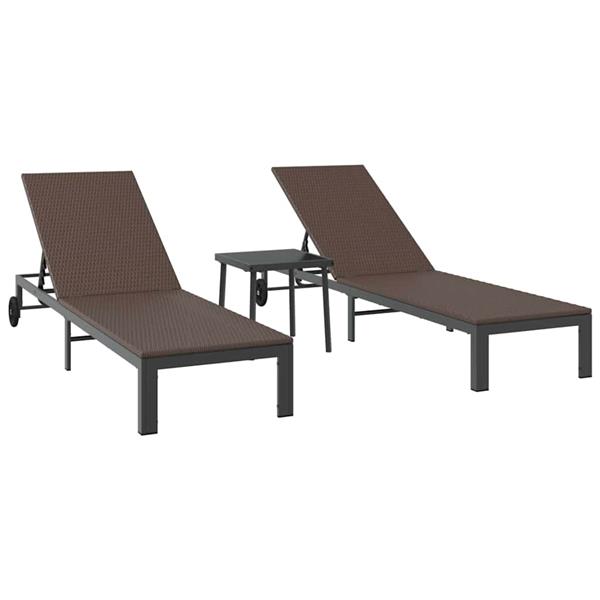 Grote foto vidaxl ligstoel 2 persoon 3 pcs bruin poly rattan tuin en terras tuinmeubelen
