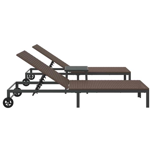 Grote foto vidaxl ligstoel 2 persoon 3 pcs bruin poly rattan tuin en terras tuinmeubelen