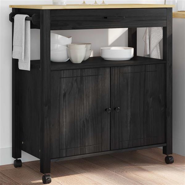 Grote foto vidaxl keuken trolley monza zwart 84 x 40 x 88 5 cm massief vurenhout huis en inrichting keukenbenodigdheden