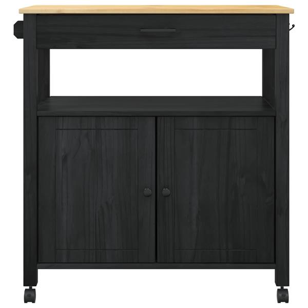 Grote foto vidaxl keuken trolley monza zwart 84 x 40 x 88 5 cm massief vurenhout huis en inrichting keukenbenodigdheden