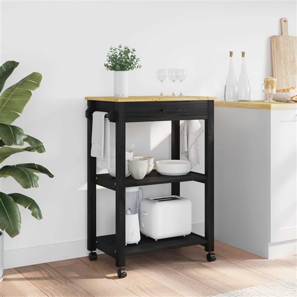Grote foto vidaxl keuken trolley monza zwart 60 x 40 x 88 5 cm massief vurenhout huis en inrichting keukenbenodigdheden