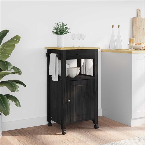 Grote foto vidaxl keuken trolley monza zwart 48 x 40 x 88 5 cm massief vurenhout huis en inrichting keukenbenodigdheden