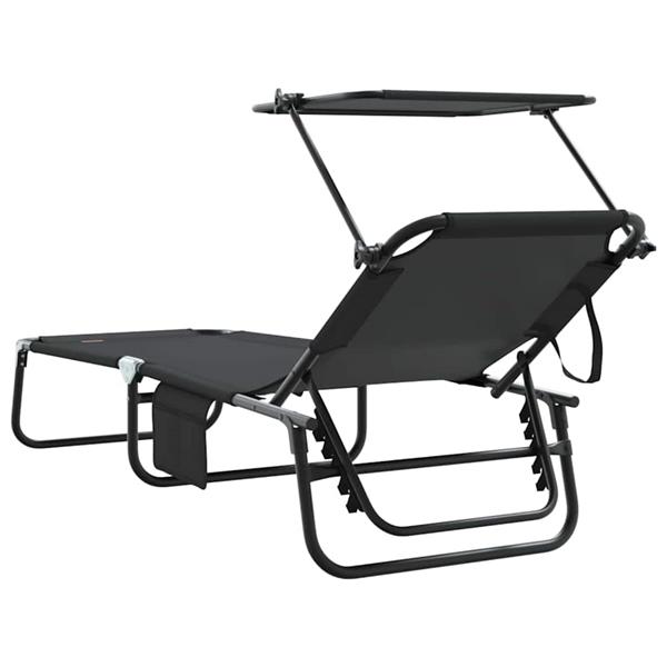 Grote foto vidaxl opvouwbare zonnebed zwart 190 x 57 x 81 cm oxford tuin en terras tuinmeubelen