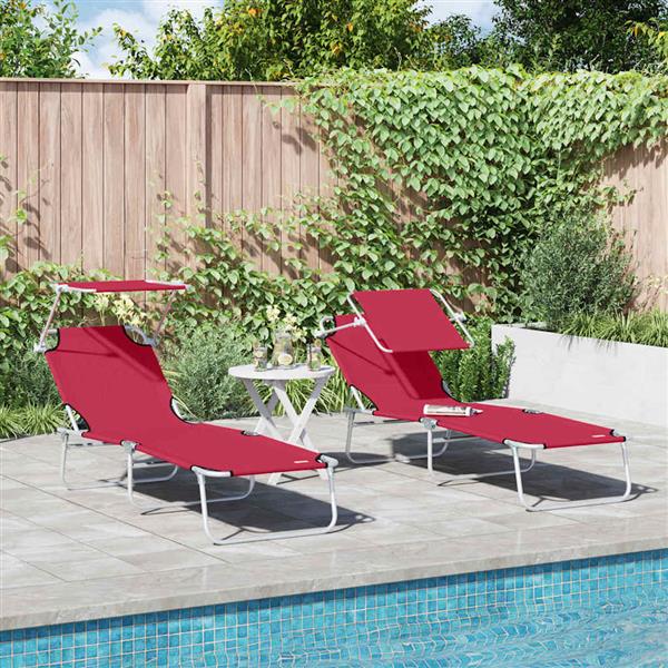 Grote foto vidaxl ligstoel 2 pcs rood 58 x 188 x 77cm polyester tuin en terras tuinmeubelen