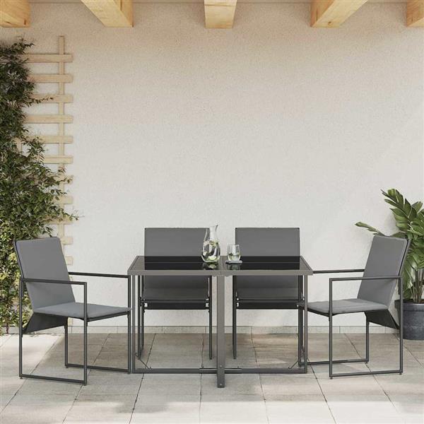 Grote foto vidaxl stoel met kussen 4 pcs zwart en anthraciet textileen tuin en terras tuinmeubelen