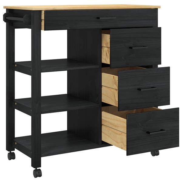 Grote foto vidaxl keuken trolley monza zwart 84 x 40 x 88 5 cm massief vurenhout huis en inrichting keukenbenodigdheden