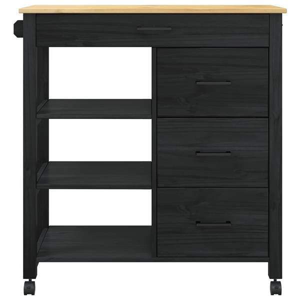 Grote foto vidaxl keuken trolley monza zwart 84 x 40 x 88 5 cm massief vurenhout huis en inrichting keukenbenodigdheden