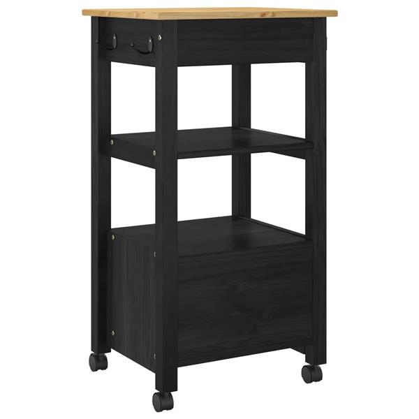 Grote foto vidaxl keuken trolley monza zwart 48 x 40 x 88 5 cm massief vurenhout huis en inrichting keukenbenodigdheden