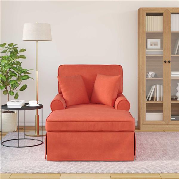 Grote foto vidaxl chaise lounge met rok met kussen 3 pcs rood oranje katoen stof huis en inrichting bankstellen