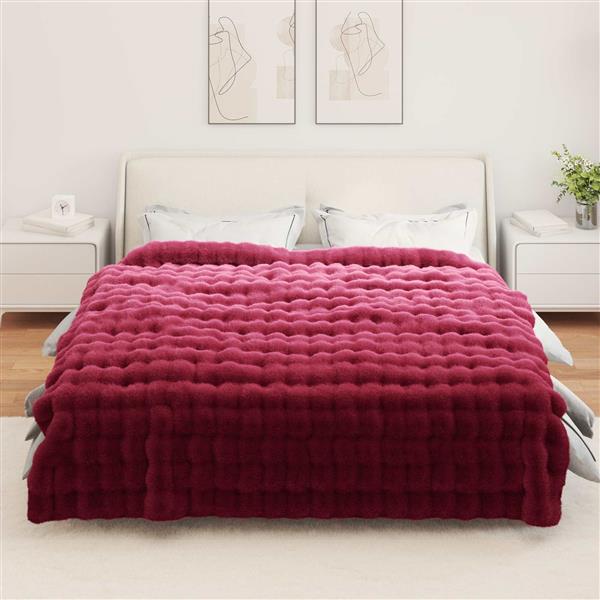 Grote foto vidaxl antislip nep konijnenbont deken olite bordeaux rood polyester huis en inrichting bedden