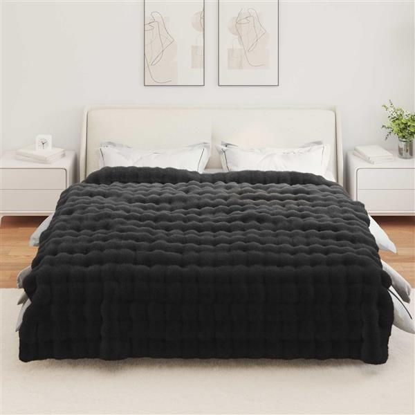 Grote foto vidaxl antislip nep konijnenbont deken olite 4 pcs zwart 220 x 240 cm huis en inrichting bedden