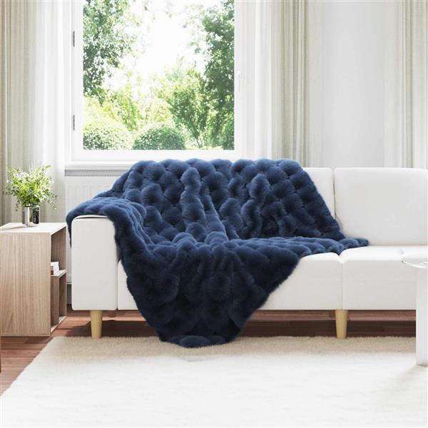 Grote foto vidaxl antislip nep konijnenbont deken olite 4 pcs marineblauw huis en inrichting bedden