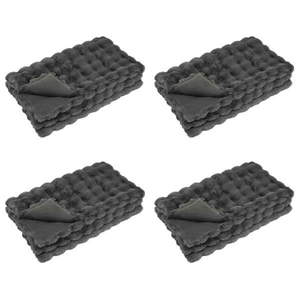 Grote foto vidaxl antislip nep konijnenbont deken olite 4 pcs donkergrijs huis en inrichting bedden