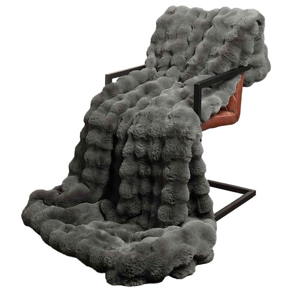 Grote foto vidaxl antislip nep konijnenbont deken olite donkergrijs 240 x 270 cm huis en inrichting bedden