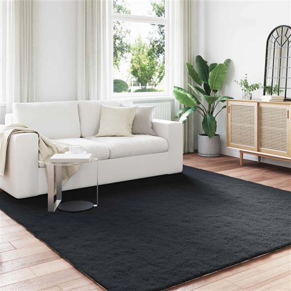 Grote foto vidaxl antislip vloerkleed van imitatie konijnenbont olite zwart huis en inrichting vloerbedekking en kleden