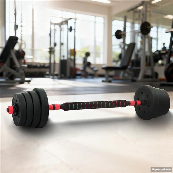 Grote foto vidaxl 2 in 1 halter barbell set 30kg zwart en rood sport en fitness fitness