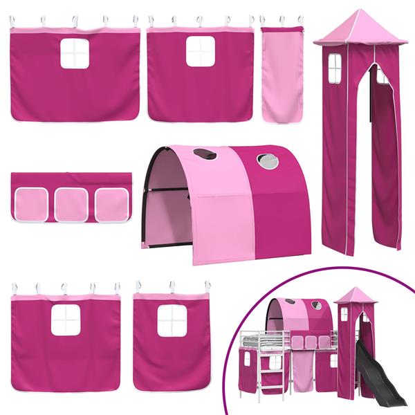 Grote foto vidaxl loftbed voor kids wit en roze 75 x 190 cm metaal antiek en kunst stoelen en banken